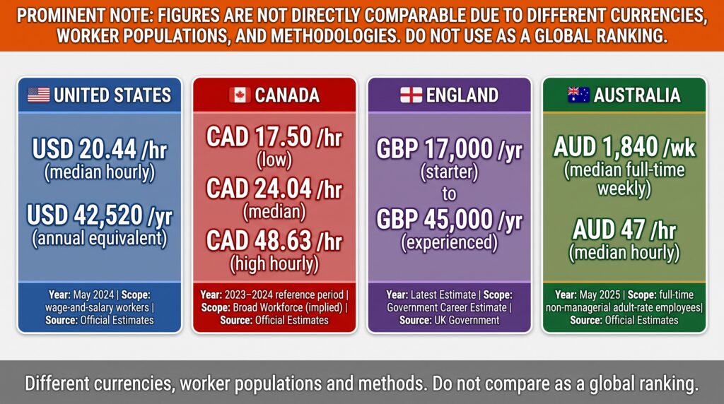 Selected official photographer-pay reference points for the United States, Canada, England and Australia.