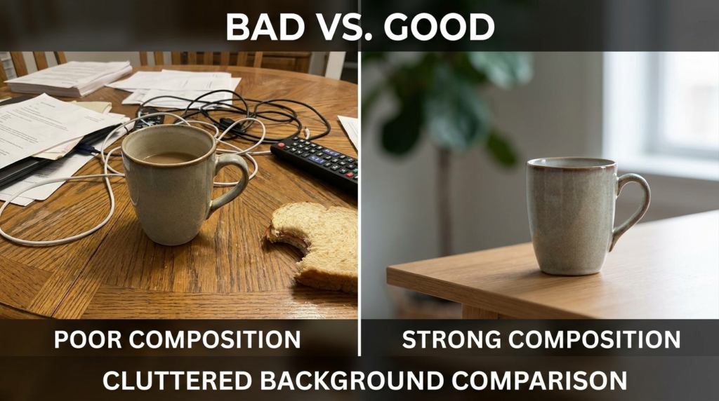 bad vs good composition cluttered background comparison