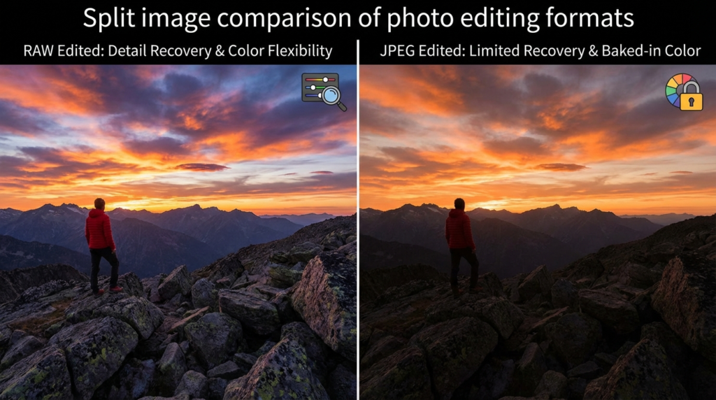 before and after raw vs jpeg editing comparison