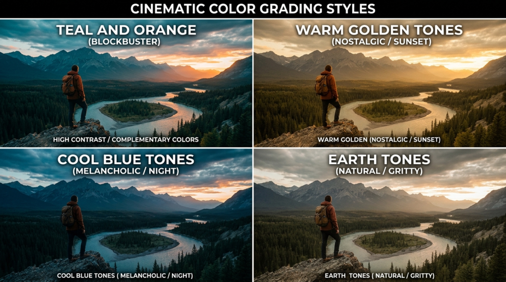 cinematic color palette examples teal orange warm tones and cool tones