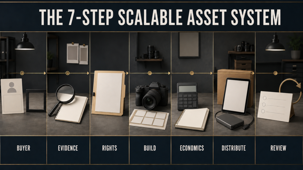 Seven-step workflow for validating a scalable photography asset.
