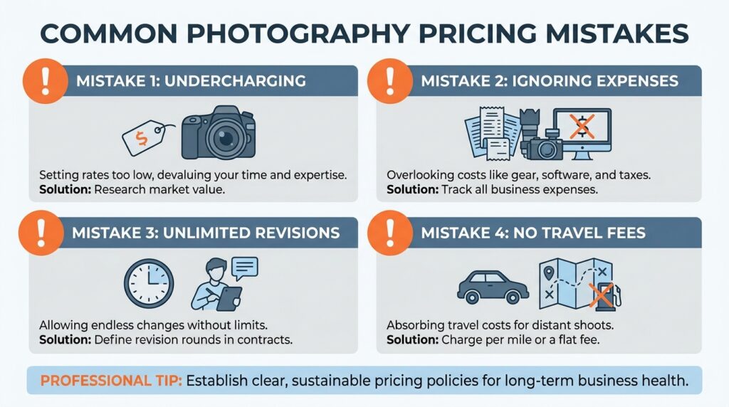 beginner photography pricing mistakes infographic