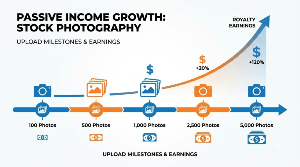 How to Sell Photos Online stock photography passive income growth diagram