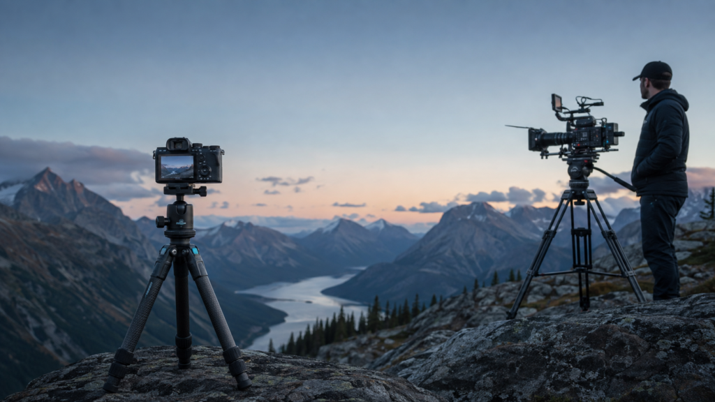 Best Tripods for Photography and Video. Photography and video cameras mounted on different tripod systems