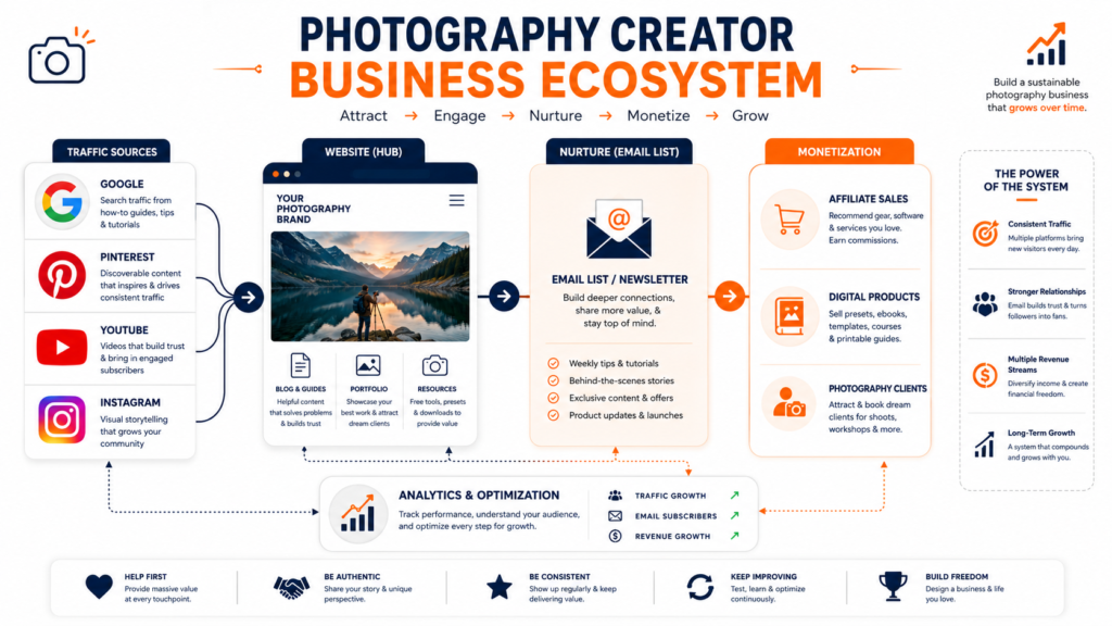 Photography business growth funnel for creator economy