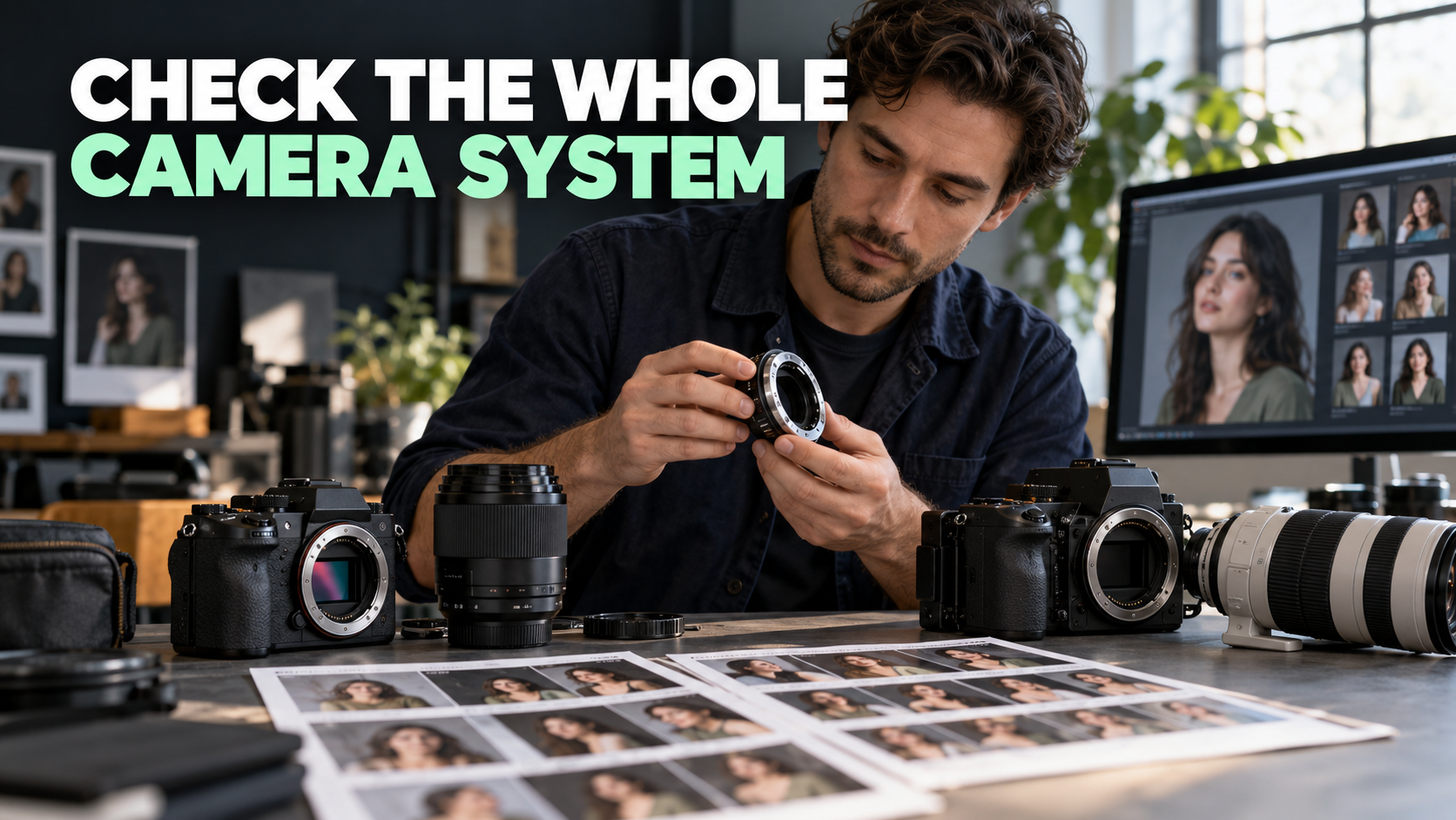 Creator checking compatible camera mounts, lenses and an adapter before a video shoot.