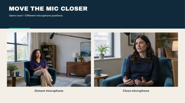 To record clear interview audio. Two interview setups comparing a distant microphone with one positioned closer to the speaker.